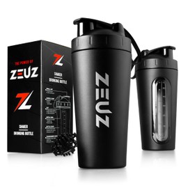ZEUZ Stainless Steel Protein Shaker Cup - Sport, Fitness, CrossFit & Training Blender Bottle - Protein, Smoothie & Protein Shaker - BPA-Free - 700 ml - Matte Black