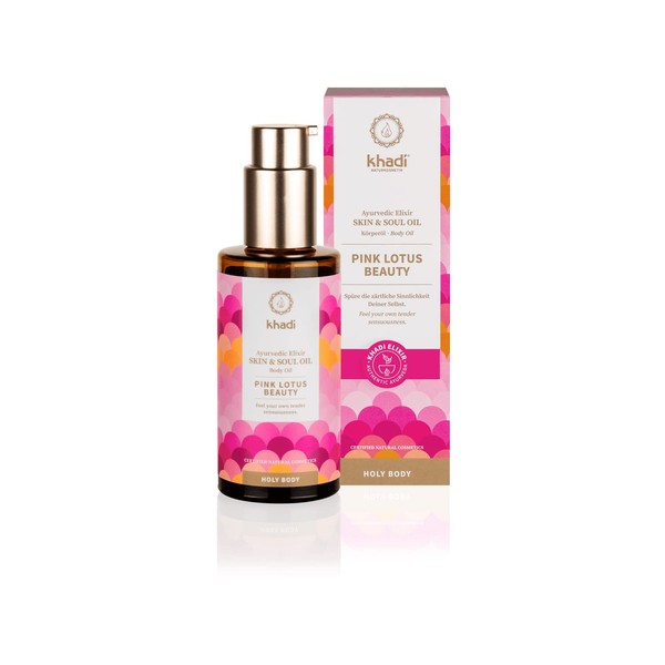khadi Pink Lotus Beauty Ayurvedic Elixir Skin & Soul Oil, Harmonising Senses Oil, Balancing & Moisturising, 100% Vegetable, Natural & Vegan, Certified Natural Cosmetics, 100 ml
