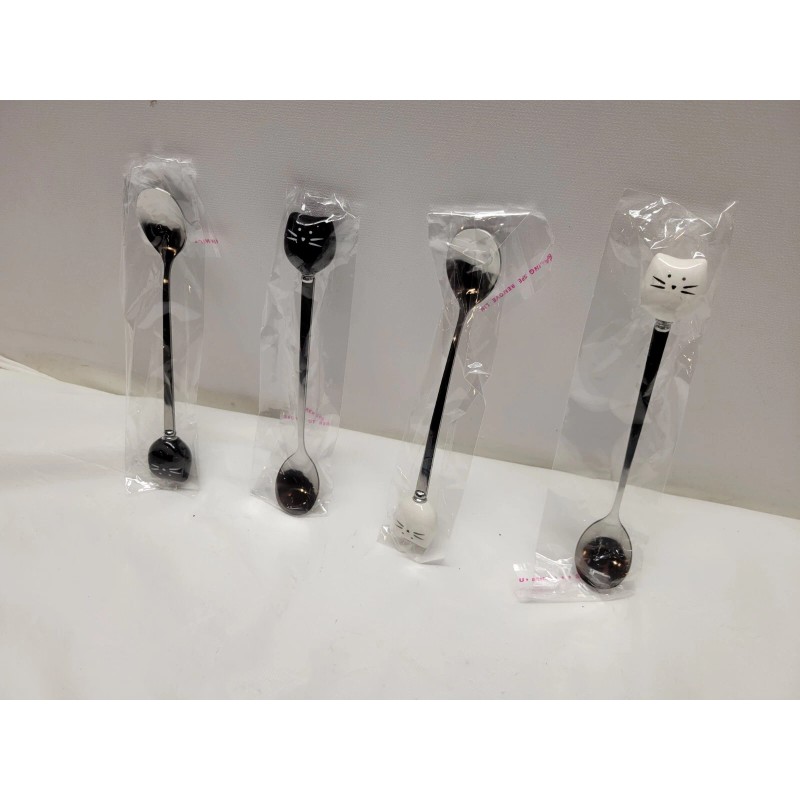 Kefley Cute Cat Spoon for Tea Coffee Ceramic Stainless Steel