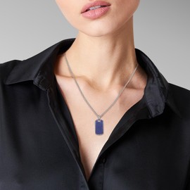 YURSHJAM Designer Iced Out Dog Tag Necklace Trendy Cubic Zirconia Pendant Necklace for Women Jewelry (Blue)