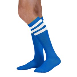 NEON NATION Colored Knee High Tube Socks with Colored Stripes (Royal Blue with White Stripes)