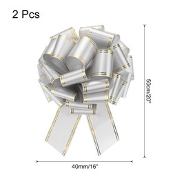 MECCANIXITY 2pcs 16 Inch Giant Large Pull Bow Big Metallic Car Bows Ribbon with Gold Edge for Wedding Presents Gift Wrapping Christmas, Silver