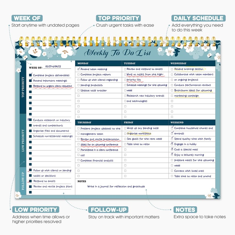 Weekly To Do List Notepad with 52 Undated Sheets（8.5"×11"）- Weekly