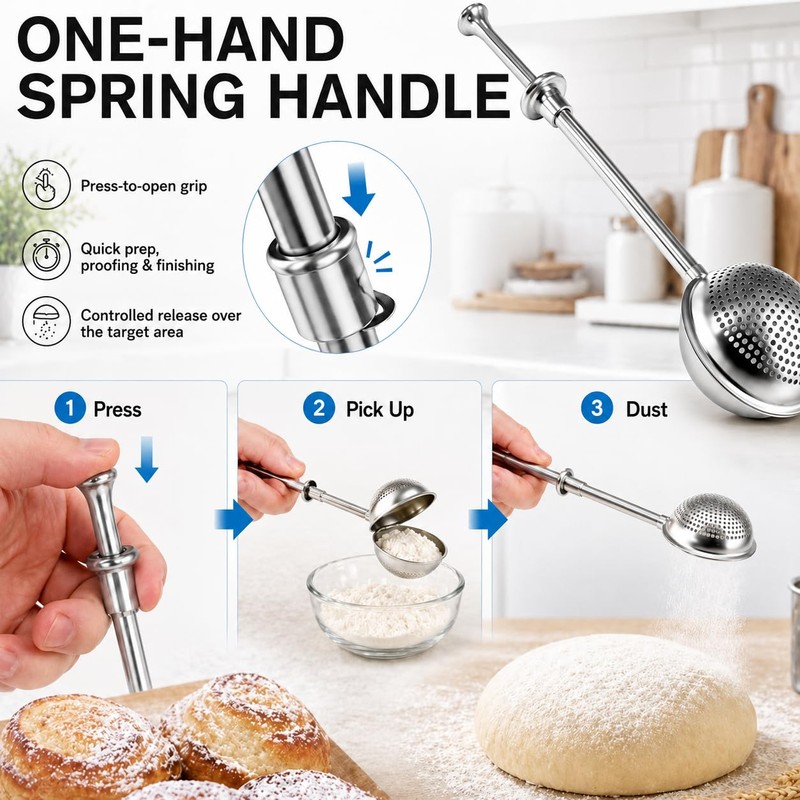 Mnixy Stainless Steel Baking Dusting Wand with Spring Handle