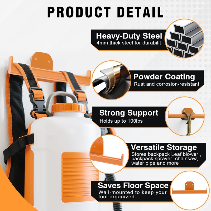 FLEXI RODS Backpack Leaf Blower Hanger, Backpack Sprayer Wall Mount,