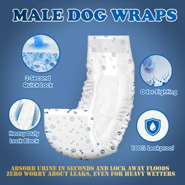 LeapSheep Dog Diapers Male | Male Dog Wraps Disposable Dog Diapers Super Absorbent Puppy Diapers Leak-Proof Doggie Diapers, Quick-Dry Gel | Wetness Indicator, Puppy Training, Incontinence (XS, 20ct)