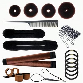 PARFINER Hair Bun Maker Magic French Twist Hairstyle Clip Snap Bun Makers Hair Elastic Bands Pins With Comb Hair Styling Accessories … (Brown)