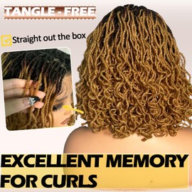 SOKU Dreadlock Wig Curly 4x4 Lace Frontal Ombre Strawberry Blonde 12 Inch Twist Faux Locs Wigs for Black Women Afro Curly Braided Synthetic Wig