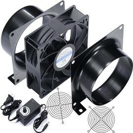 4" Axial Exhaust Fan, DC12V 3000RPM 120mm Air Exhaust Fume Smoke Extractor Fan DIY Kit for Soldering, 3D Laser, Paint Booth - w/ 4" Metal Flanges, Meshes, Dimmer
