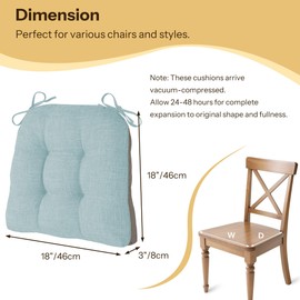 FlyGulls Non Slip Chair Cushions for Dining Chairs Set of 4 Kitchen Chair Cushions 18"x18"x3" Turfted Chair Pads Comfortable and Soft Seat Cushion with Ties, Aqua Blue