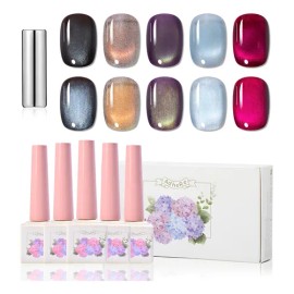 Esmalte Semipermanente Gel Efecto Ojo Gato 12 Ml+ Iman, 5pcs