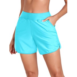 RELLECIGA - Pantalones cortos de natación de 5 pulgadas de cintura alta UPF 50+ de secado rápido con bolsillos forrados, Azul-cielo, XX-Large