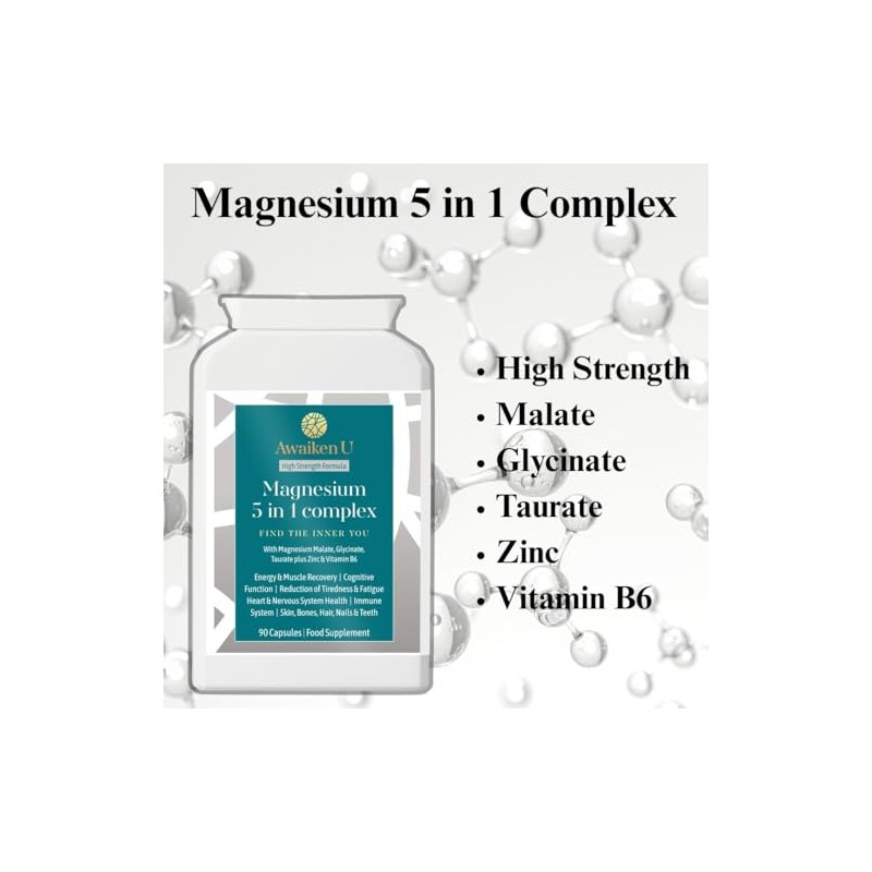 Magnesium Glycinate 5 in1 Complex, High Strength 90 Vegan Caps,
