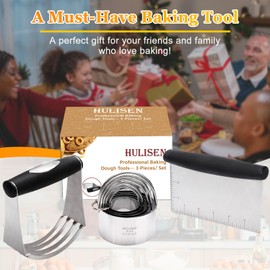 HULISEN Stainless Steel Biscuit Cutter Set, Pastry Scraper and Dough Blender, Sturdy & Long-Lasting with Ergonomic Rubber Grip, Professional Baking Dough Tools, Gift Package (3 Pcs/Set)