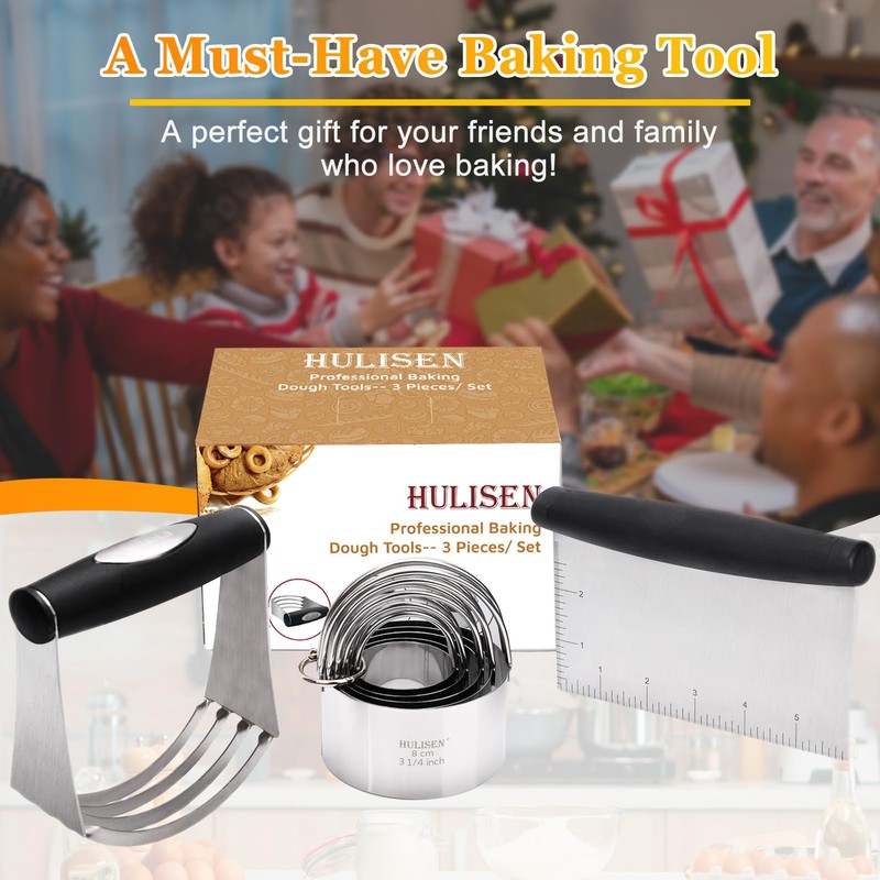 HULISEN Stainless Steel Biscuit Cutter Set, Pastry Scraper and Dough