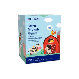 Dukal Design Series Farm Friends Adhesive Bandages with Stat Strip Technology, 3/4” x 3” (Box of 100)