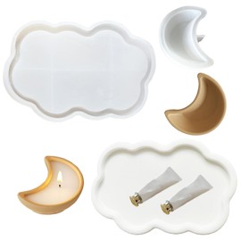 2 Pcs Cloud Moon Shape Tray Silicone Molds Resin Tray Molds Resin Concrete Storage Tray Molds for Epoxy Resin Casting Jewelry Coaster Candy Candle Holder Home Decoration DIY Crafts Tray Molds
