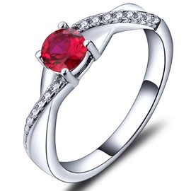 YL Women's Engagement Ring / Wedding Ring, 925 Sterling Silver with 5 mm 3A Cubic Zirconia, Women’s Infinity Ring, Silver, July, Ruby