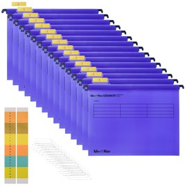 MerryNine A4 Hanging Files Polypropylene Filing Cabinet Hanging Files with Tabs and Card Inserts for School Home Work Office Organization (1, Purple)