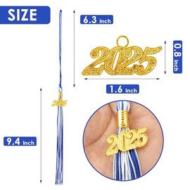 2025 Blue White Graduation Tassel: Class of 2025 Tassel for Graduation Cap 2025, Charm Cap Decorations, Charm Ceremonies Accessories for Graduates - 1 PCS with Gold Date