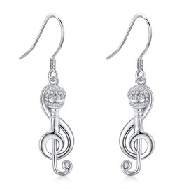 Music Note Earrings Sterling Silver Microphone Treble Music Dangle Drop Earrings Clef Mother's Day Jewelry for Women Musician