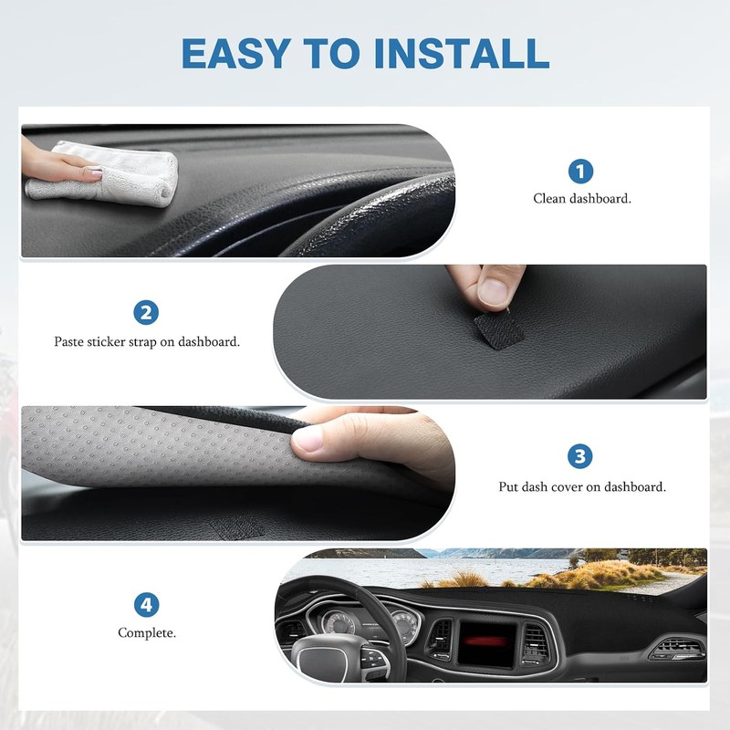 FIILINES Dash Cover for Dodge Challenger 2015-2024, Dashboard Mat Cover