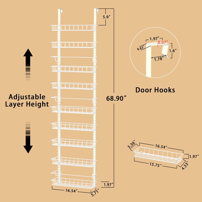 Churboro Over the Door Pantry Organizer Rack with 9 Adjustable