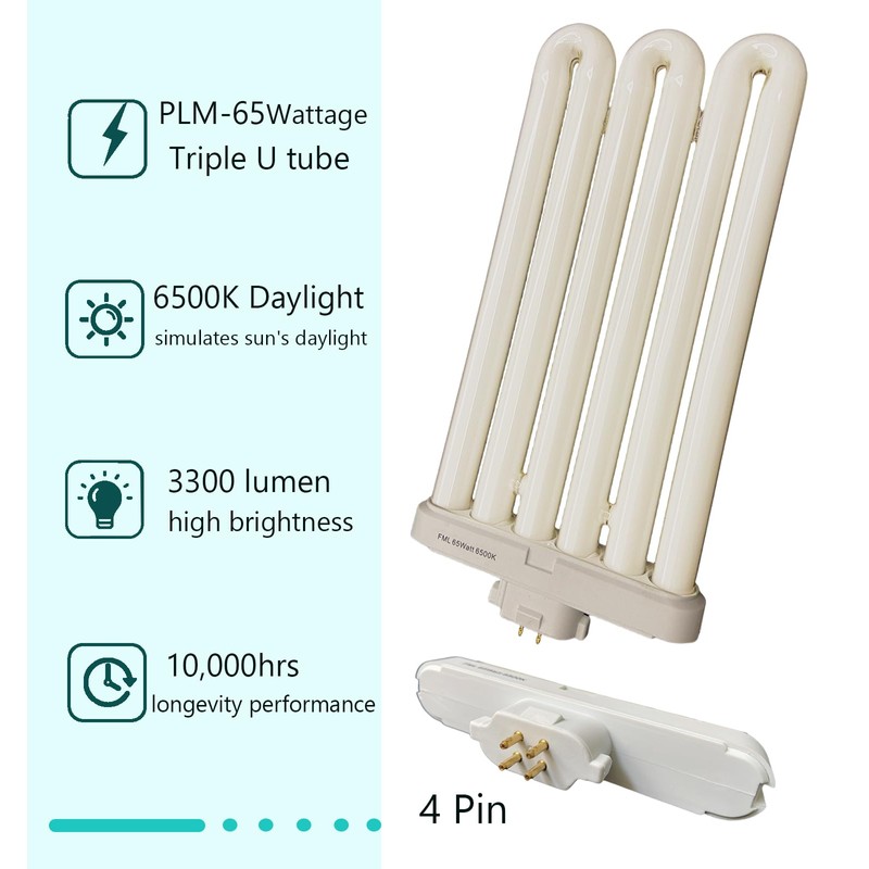 65Watt FML65/6500K Daylight Triple Tube Fluorescent Light Bulb, 4-Pin GX10Q-8