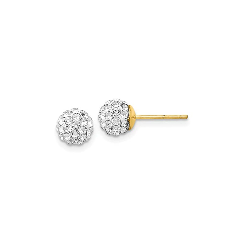 14K Solid Yellow Gold Post 6mm Rhinestone Crystals Ball Stud