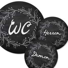 Logbuch-Verlag Toilet Signs Set of 3 Toilet Signs Black White Toilet + Men + Women – Toilet Door Sign for Gluing Restaurant Hotel