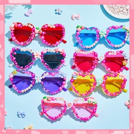 72 Pcs Kitty Cat Party Favors,DIY Heart Shaped Sunglasses for Women Girl,Friendship Sunglasses with Letter Beads Pearls Strawberry Ice Cream Cups Bow Ties Accessories for Cat Party Favors