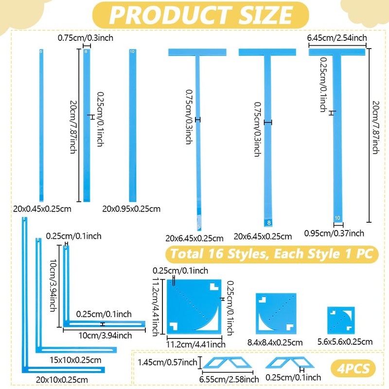 UNICRAFTALE 16Pcs Blue Book Binding Package Acrylic Bookbinding Templates Blue