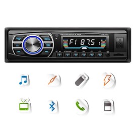 12V/24V Car Radio Bluetooth Car MP3 Player 1DIN OLED Color Screen Turner Aux-in Support Hands-Free Calls FM 2USB/SD/MMC Card Reader with ISO Plug and Remote Control