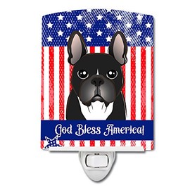 Caroline's Treasures BB2157CNL American Flag and French Bulldog Ceramic Night Light Compact, UL-Certified, Ideal for Bedroom, Bathroom, Nursery, Hallway, Kitchen, 6x4x3, Multicolor