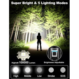 PHIXTON Rechargeable Flashlights High Lumens 10000 Super Bright Long Range 3280FT, Long Lasting 15H Powerful USB C LED Strong Flash Light High Powered, Heavy Duty, Zoomable, for Home Camping Gift