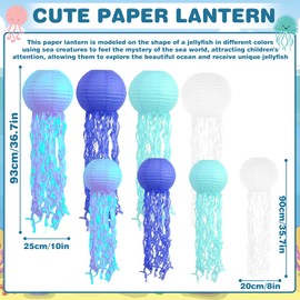 Pack of 8 Jellyfish Lanterns Paper Lanterns: HOMURY Jellyfish Paper Lanterns, Paper Lantern Lantern Decoration, for Children's Theme Party, Ocean Theme Party Supplies (9 inch, 10 inch)