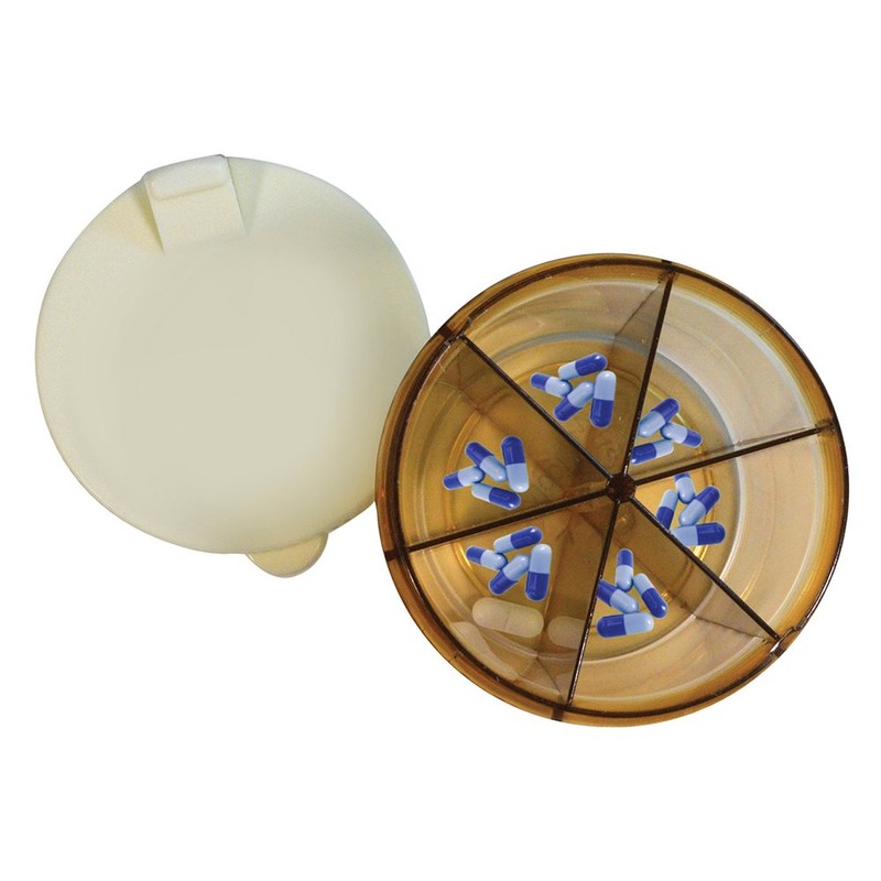 6 Section Pill Dispenser Tablet Box Organiser, Rotating top and