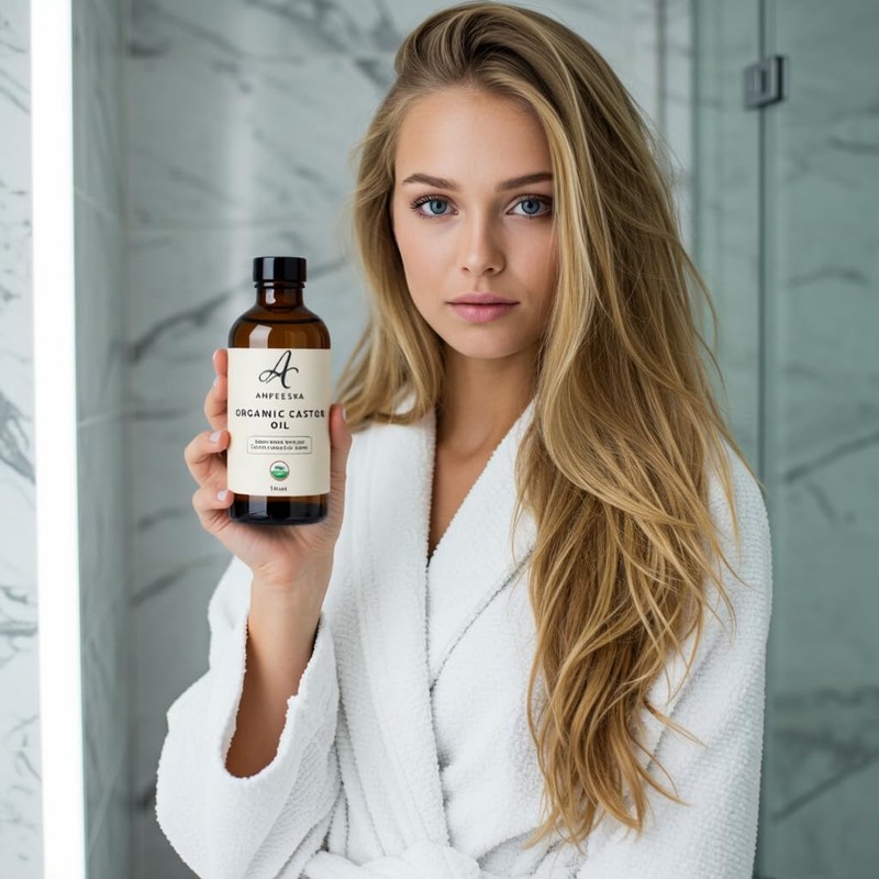 Anfeeska Organic Castor Oil, 100% Cold-Pressed, 236 ml