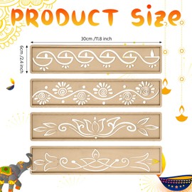 FoldTier 4 Pcs 12 Inch Diwali Rangoli Stencils Wooden DIY Rangoli Making Kit Template Mandala Lotus Elephant Peacock Stencils Diwali Decoration Items for Indian Traditional Festival Home Decor