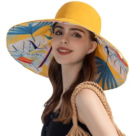 HUAMULAN - Sombrero de verano para mujer, de ala ancha, con borde de alambre, diseño floral, para playa, reversible, plegable, protección UV, para viajes, para mujer, M1744-azul claro, Talla única