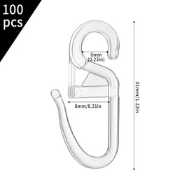 High-quality clip-on hooks with 6 mm eyelet crystal clear folding hooks for curtain rings (pack of 100)
