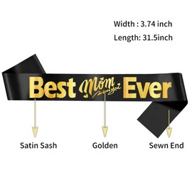 Best Mom Ever Sash for Women - Mother's Day Gifts, Birthday Present, New Mom Pregnancy Ribbon, First Time Mom Accessories (Black + Gold)