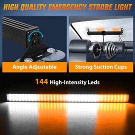 Nilight 144 LED Strobe Traffic Advisor Light Bar Amber White with Controller 2 in 1 Automotive Emergency Warning Flashing Police Windshield Lights Bars for Cars Tow Plow Trucks Construction Vehicles