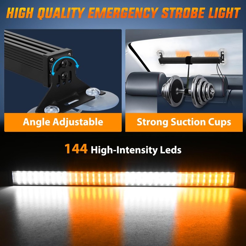 Nilight 144 LED Strobe Traffic Advisor Light Bar Amber White