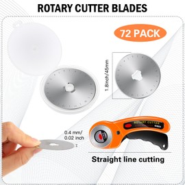 Lasnten 72 Pcs 45mm Rotary Cutter Blades, Replacement Blades Compatible with Fiskars Olfa Martelli Truecut Dafa Cutter Rotary Cutter Replacement for Crafts Quilting Sewing Arts