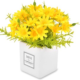 AIFUSI Artificial Flowers, Daisy Flower with Vase Silky Artificial Daisies Bouquet Fake Plant Bonsai for Home Office Wedding Decoration, Table Centerpieces Arrangement, Windowsill Decor