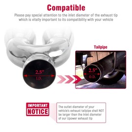 Upower 2.5" to 3" Dual Exhaust Tip 2 1/2 Inch Inlet 3 Inch Outlet 9.5" Length Weld On Exhaust Tailpipe Tips 304 Polished Stainless Steel 1.2mm Thickness Double Wall Slant Rolled Edge