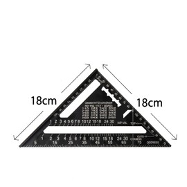 Beslands Triangular Ruler for Carpentry, Circular Saw Ruler, 7.1 x 7.1 inches (18 x 18 cm), Double-Sided Scale, Aluminum Alloy, Black, Protractor, Architecture, Drafting, Carpentry Tools, Surveying Supplies, 0-90 Degrees