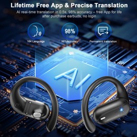 AI Translation Earbuds Real Time – 164 Languages Translator Earbuds, 4-in-1 Wireless Bluetooth Earphones with Audifonos Traductores Inglés Español for Travel Business Meeting Learning, Magic Black