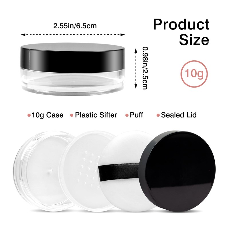 10g Refillable Loose Powder Container with Sifter & Puff –